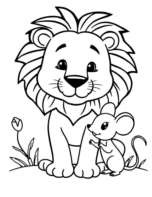 Lion and the mouse coloring page Lion and the mouse coloring page